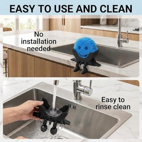 Creative Drainage Sponge Holder: Traceless Glue, 3D Printed Funny Kitchen Sink Holder, Keeps Sponge Dry – for Scrub Daddy (1, Black) — view 5