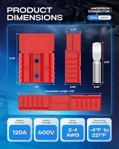 furwishlisting Anderson Connector 120A 600V Battery Quick Connect/Disconnect for 2-4 AWG Cables, Anderson Plug for Winch, Trailer, RV, Forklift (Red, 4 PCS)