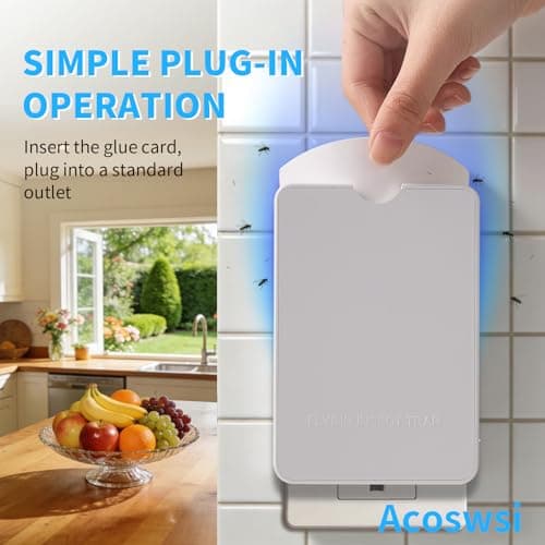 Acoswsi Indoor Fly Trap Plug in, Flying Insect Trap with Blue UV Light, Fruit Fly & Gnat Trap for Indoors, Mess-Free Bug Catcher for Home, 1 Device + 5 Refill Glue Cards — view 5