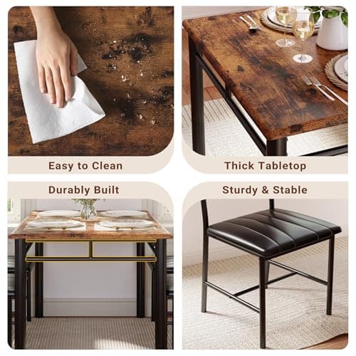 IRONCK Dining Table Set for 4, Wood Kitchen Table with Upholstered Chairs for Kitchen Room and Small Spaces (Rustic Brown) — view 5