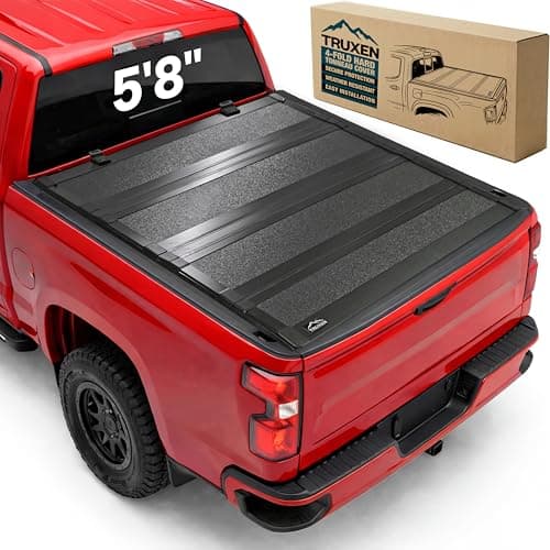 TRUXEN Hard Folding Low Profile Tonneau Cover Truck Bed Cover Quad Fold for Chevy Silverado 1500/GMC Sierra 1500 2019-2026 5'8" Bed Accessories, Heavy Duty Waterproof No Drill Truck Bed Cover