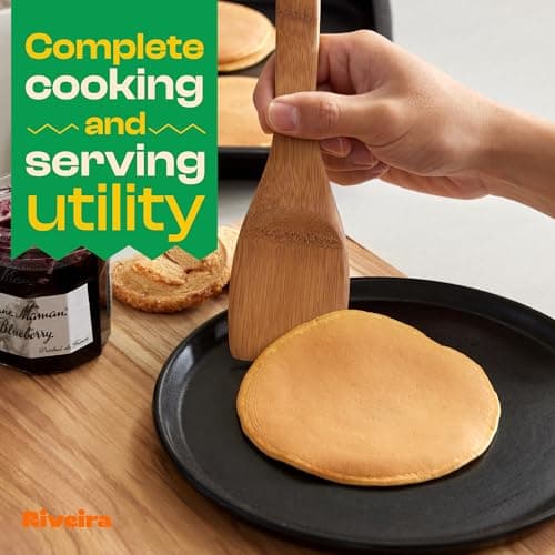 Riveira Dark Bamboo Wooden Spoons for Cooking 3-Piece, Apartment Essentials Wood Spatula Spoon Nonstick Kitchen Utensil Set Premium Quality Housewarming Gifts for Everyday Use — view 2