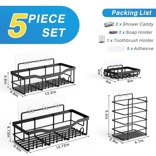 EUDELE Adhesive Shower Caddy, 5 Pack Rustproof Stainless Steel Bath Organizers With Large Capacity, No Drilling Shelves for Bathroom Storage & Home Decor — view 6