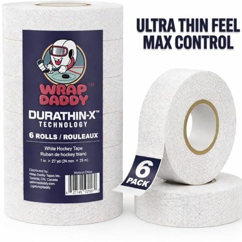 Hockey Tape 6 Pack – Ultra Thin Feel for Maximum Puck Control, Pro Grip Stick Tape that Outperforms Standard Tape, Durable Performance (White, 1")