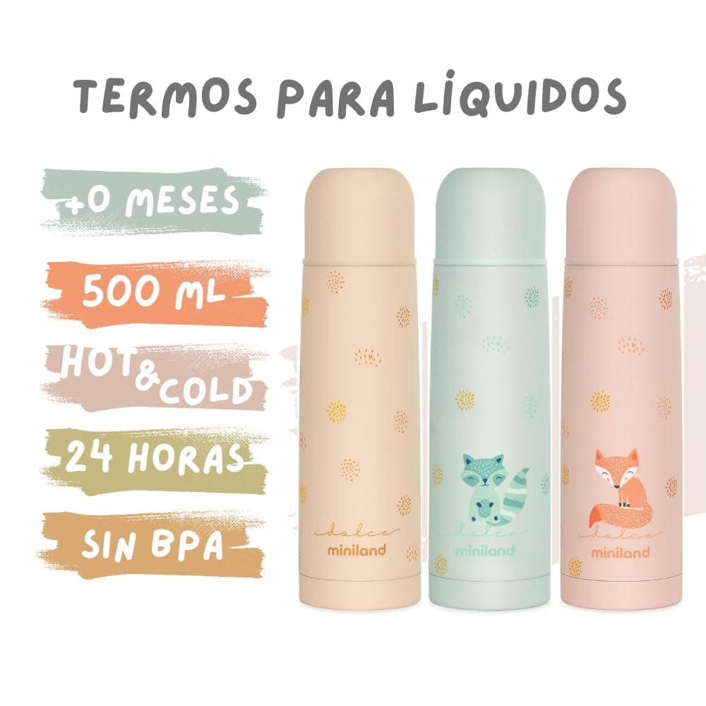 Miniland Termo Bebé para Líquidos 500 ml de Acero Inoxidable, Mantiene Temperatura más de 24h Frío y Calor, Cierre Hermético y Sistema Antigoteo | Candy — view 5