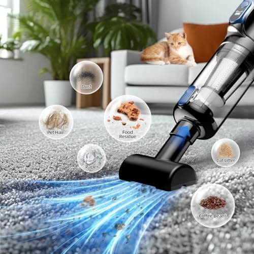 MONOZEL Car Vacuum Portable Cordless, 18000Pa 2 in 1 Vacuum Cleaner&Air Duster, 130W Brushless Motor Handheld Vacuum Cordless with 7800mAh Battery, LED Light, Multi-Nozzles for Car, Home, Office, Pet — view 2