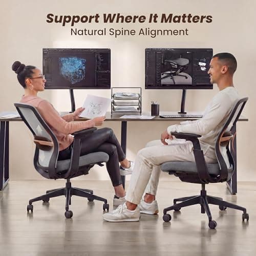COLAMY Office Chair for Long Hours, Easy Wire-Control Desk Chair with Sliding Seat Depth & Thick Padded Lumbar Support, Heavy Duty 300 LBS High Back Mesh Computer Chair for Home Workstation,Grey — view 4