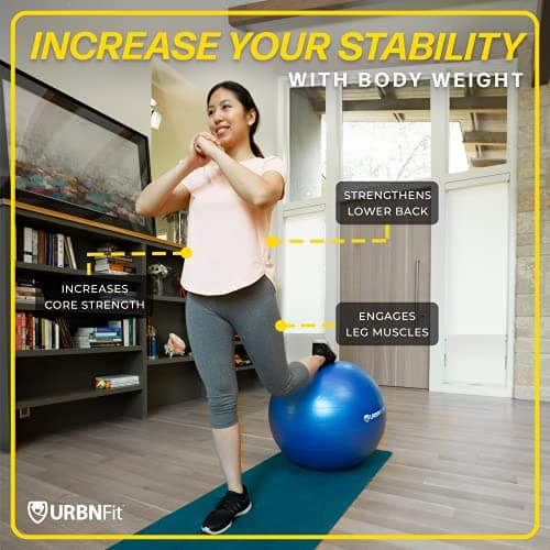 URBNFit Exercise Ball - Yoga Ball for Workout, Pilates, Pregnancy, Stability - Swiss Balance Ball w/Pump - Fitness Ball Chair for Office, Home Gym, Labor- Black, 26 in