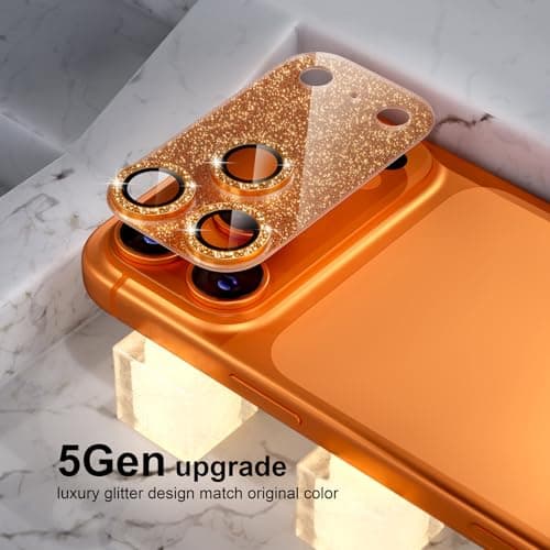 Choiche Compatible for iPhone 17 Pro Max Camera Lens Protector, Bling Camera Cover with 9H Tempered Glass Lens Screen Protector Metal Ring Decoration Accessories 6.9-inch (Glitter-Orange) — view 6