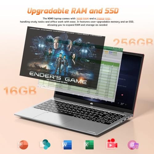 NIMO 15.6" FHD Business Laptop Computer, Quad-Core Processor(Beats i3-1115G4), Laptop 16GB RAM 256GB SSD with Backlit Keyboard Fingerprint 65W PD Fast Charging, Student Laptop for College School — view 3