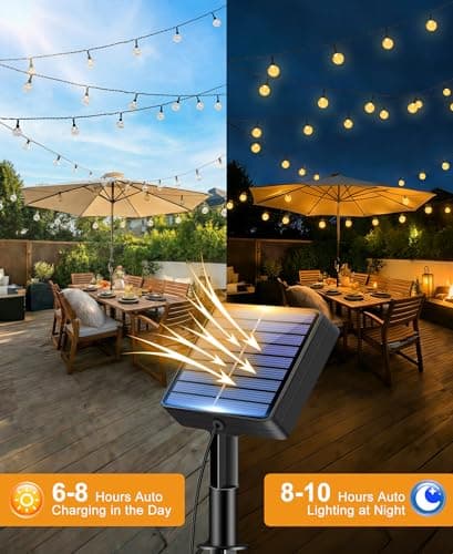 btfarm 49FT/15M Solar String Lights Outdoor, 50LED Solar Powered Patio Lights Outdoor Waterproof, 8 Modes Crystal Globe Lighting for Garden Fence Gazebo Tree Yard Porch Party Wedding Decor, Warm White