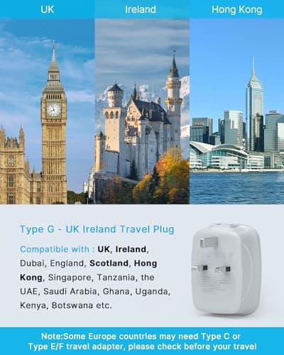 VINTAR 2 Pack Canada to UK Ireland Plug Adapter, Type G Travel Adapter