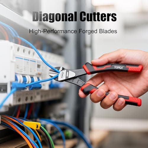 TOPEX 4 Piece Pliers Set with Ergonomic Non-Slip Handle (190 mm Diagonal Cutters, 200 mm Combination Pliers, 200 mm Long Nose Plier, 250 mm Water Pump Plier) for Demanding Tasks & Home Use — view 3