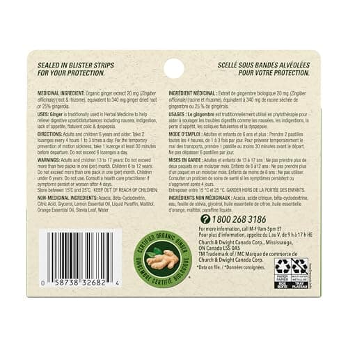 Gravol Ginger - Nausea & Upset Stomach Relief with Organic Ginger Extract - Chewable, Great Taste & Non-Drowsy - 20 Lozenges (Pack of 1) — view 9