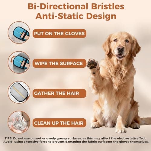 Blue Pet Hair Removal Gloves 2 Pack Reusable Pet Hair Remover for Dog Cat — view 3