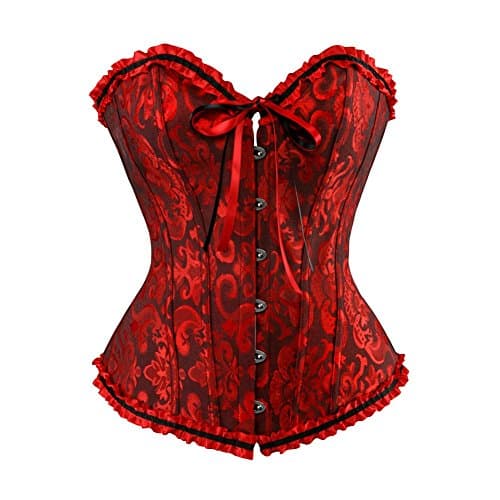 KSHUN Women Plus Size Corset Bustier Tops Sexy Lace Up Overbust Bustier Bodyshaper (Burgundy,X-Large)