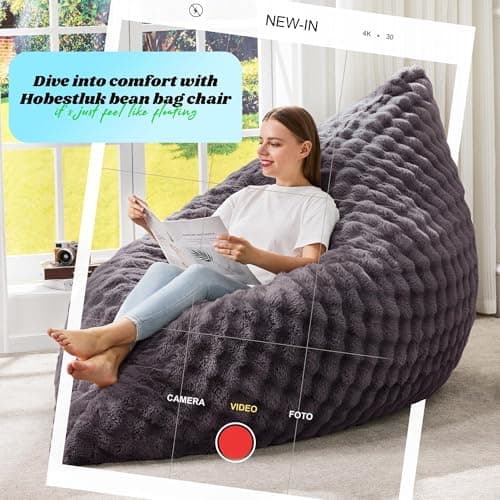 Hobestluk 3 in 1 Bean Bag Chair Giant Bean Bag Chairs for Adults with Bubble Cover Convertible Bean Bag Floor Cushion with Machine Washable Cover for Living Room (Bubble Dark Grey) — view 3