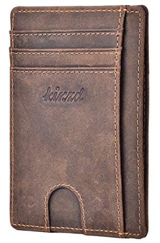 Kinzd Slim Wallet RFID Front Pocket Wallet Minimalist Secure Thin Credit Card Holder Dark Brown