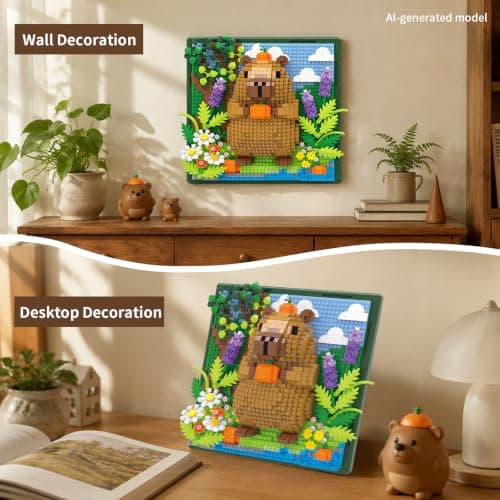 Capybara Flowers Animal 3D Wall Art Micro Mini Building Blocks Set, Unique Home Wall Decor or Table Display, No Compatible with Lego, Ideal Gift Toy for Adults & Boys Girls 14+ (1191 PCS) — view 2