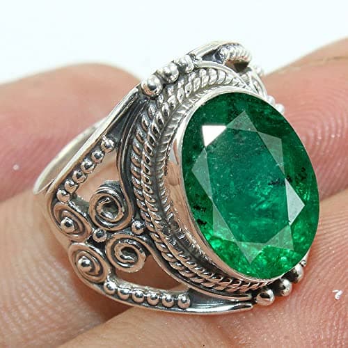 Fine Sterling Silver Ring For Womens Natural Emerald Ring Sterling Silver Anniversary Ring May Birthstone Bezel Set Gemstone Ring