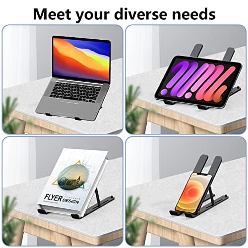 Tonmom Laptop Stand for Desk, Adjustable Laptop Riser ABS+Silicone Foldable Portable Notebook Holder, Ventilated Cooling Notebook Mount Computer Stand for 10-15.6” Laptops,Tablets-Black — view 5
