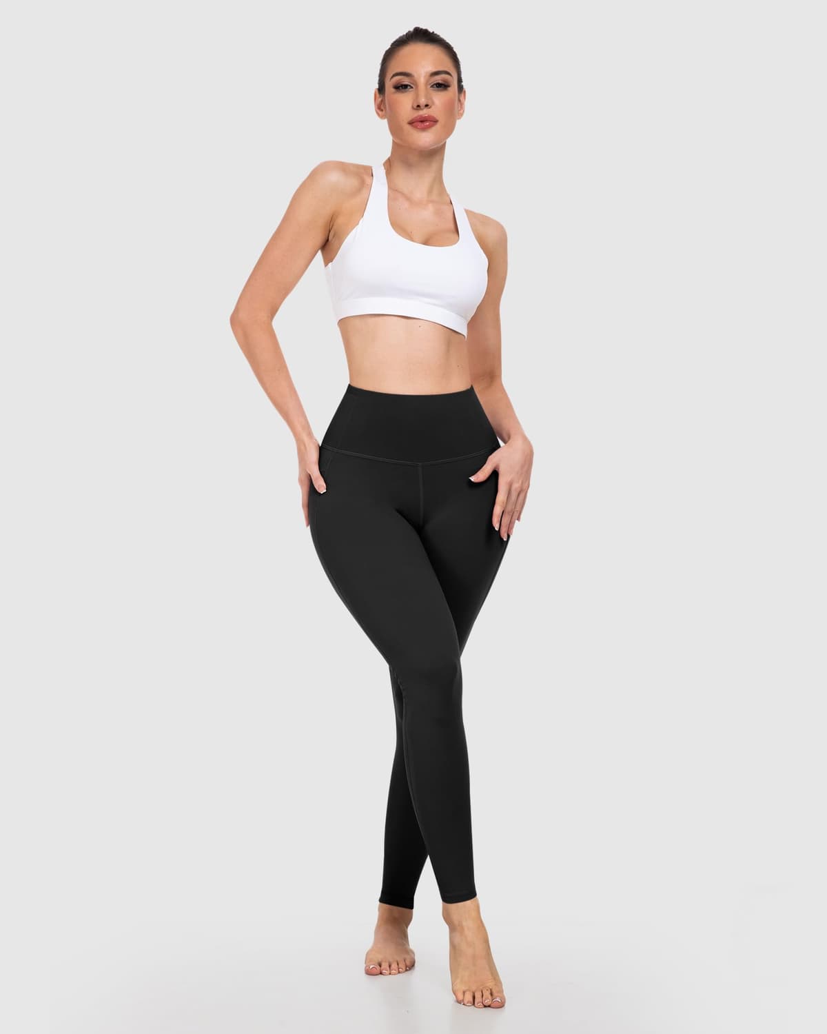 Leggings con bolsillos para mujer, control de abdomen, cintura alta, suaves, para entrenamiento, atletismo, correr, yoga, gimnasio — view 2
