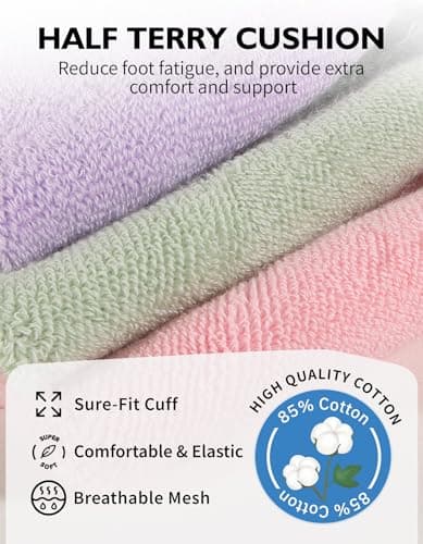 CLOSEMATE Athletic Running Ankle Socks for Men & Women Cushioned Breathable Low Cut Tab Socks with Arch Support 6 Pairs(2BlushPink 2Lavender 2MintGreen,M) — view 3