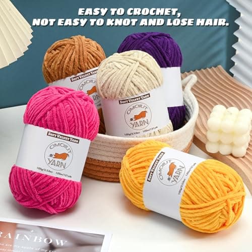 OMoiut Chenille Yarn for Crocheting, Chunky Velvet Baby Blanket Yarn, Soft Fuzzy Puzzle Yarn for Knitting, 100g/3.53oz Bulky Thick Amigurumi Yarn (Beige) — view 2