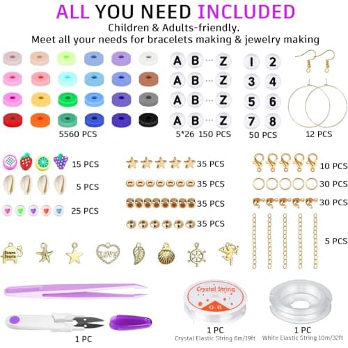 Gionlion 6000 Pcs Clay Beads for Bracelet Making, 24 Colors Flat Preppy Beads for Friendship Bracelet Kit, Polymer Clay Heishi Beads with Charms for Jewelry Making, Crafts Gifts for Teen Girls — view 2