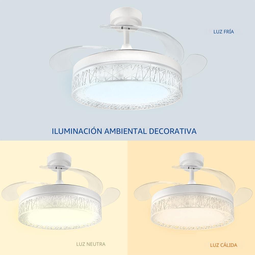 M mimotec - Ventilador de Techo Led White Aqua 66W con luz, mando a Distancia, Bajo consumo, motor DC 30W+Luz Led 36W, 6 velocidades, Silencioso, 4 Aspas desplegables, verano-invierno, temporizador — view 4