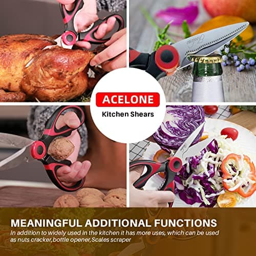 Acelone Kitchen Shears 2-Pack, Heavy Duty Stainless Steel Kitchen Scissors, One for Meat Poultry & BBQ Cutting, One for Vegetable & Herb Slicing, Dishwasher Safe All Purpose Cooking Utility Scissors — view 2