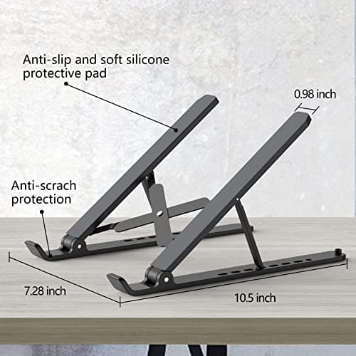 Tonmom Laptop Stand for Desk, Adjustable Laptop Riser ABS+Silicone Foldable Portable Notebook Holder, Ventilated Cooling Notebook Mount Computer Stand for 10-15.6” Laptops,Tablets-Black — view 4
