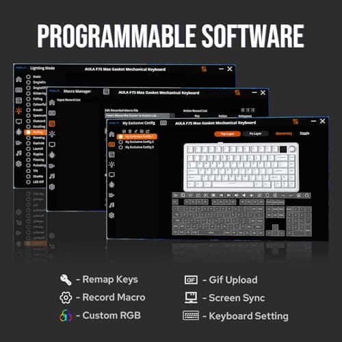 EPOMAKER X Aula F75 MAX Wireless Mechanical Keyboard with TFT Screen and Knob, Gasket Gaming Keyboard in 75% Layout, Hot Swappable, RGB Backlight, for PC/Mac/Linux (Black Gradient) — view 5