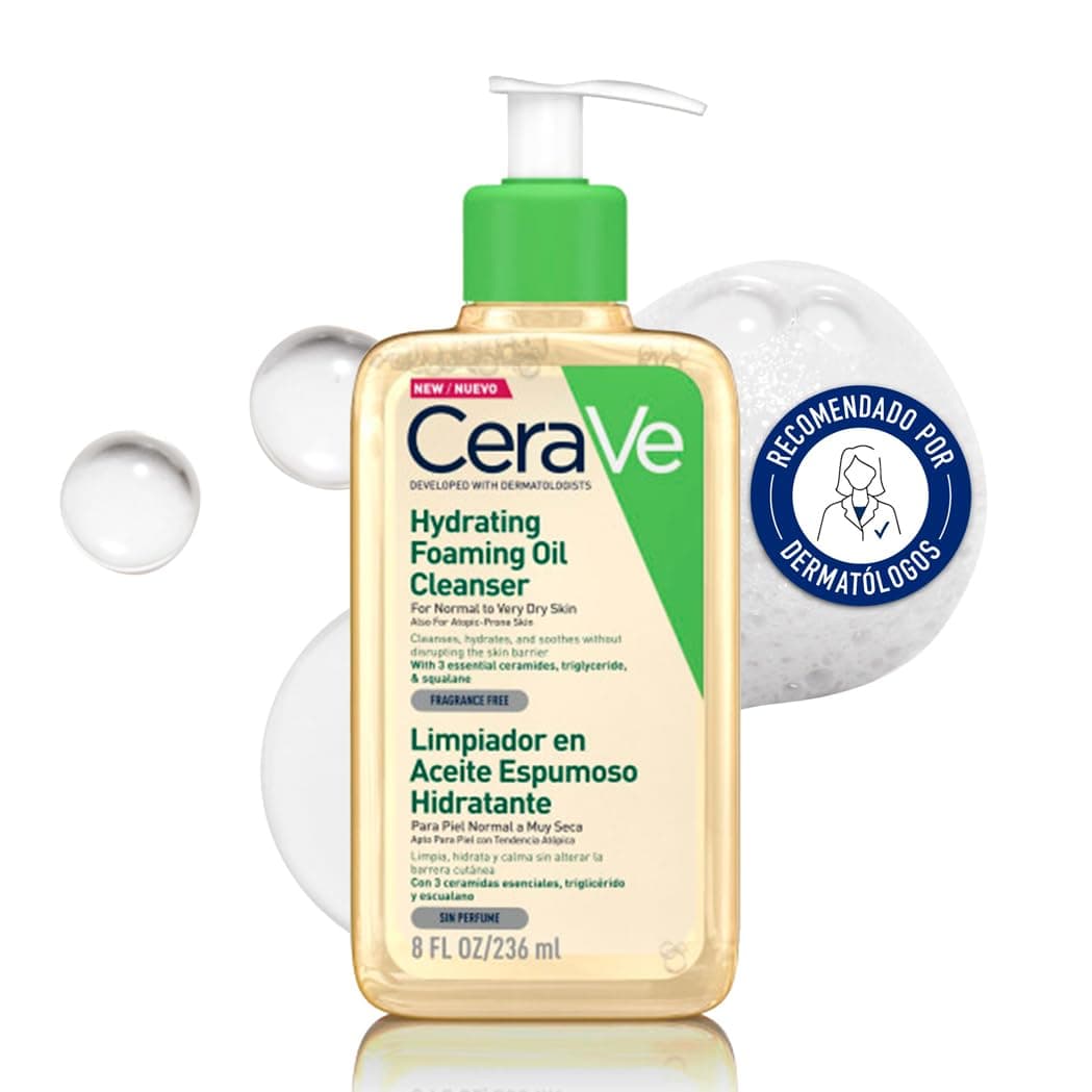 CeraVe Limpiador en Aceite Espumoso Hidratante, Para Pieles Normales a Muy Secas con Tendencia Atópica, Para Rostro y Cuerpo, Limpia e Hidrata, Enriquecido con Ácido Hialurónico, 473ml