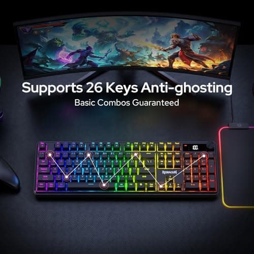 Redragon K526 PRO RGB Wireless Membrane Gaming Keyboard, 104 Keys Mechanical-Feel Keyboard w/LED Info Display, Media/Backlit Knob Control, Smooth Linear Switch & Software Supported — view 5
