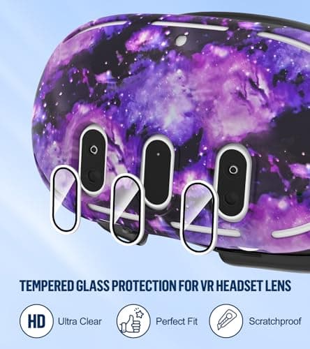 YRXVW Silicone Cover Set Compatible with Oculus/Meta Quest 3, Touch Controller Grips Cover, VR Shell Cover, Facial Interface Cover, Protective Lens Cover, Tempered Glass Lens Caps (Aurora Purple) — view 3