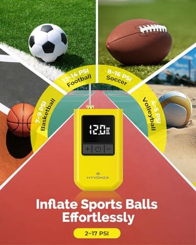 Ball Pump for Sports Balls, HYVOHEX Portable Electric Basketball Pump Ultra Fast Inflation, with Digital LED Display Air Pump for Balls, Preset Pressure with Ball Needle for Soccer, Volleyball