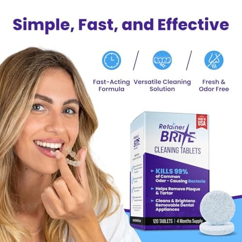 Retainer Brite - Retainer Cleaner Tablets for Invisalign, Mouth Guard Cleaner, Night Guard Cleaning and More. Cleaning Tablets for Ultrasonic Cleaners. 120 Tablets - 4 Month Supply. Made in USA — view 5