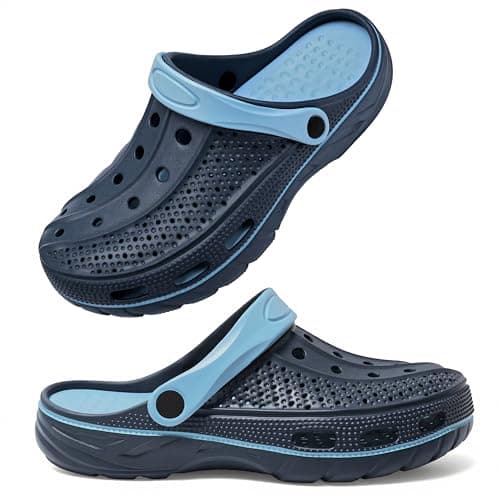 INMINPIN Women and Men Orthopedic Clogs Arch Support Garden Shoes Sandals Slippers with Plantar Fasciitis Feet Insoles,Retro Navy,12.5-13.5 Women/11-11.5 Men
