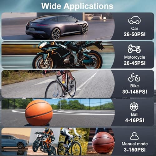 COOLMAN Tire Inflator Portable Air Compressor, 150PSI Cordless Electric Bike Pump, Portable Tire Inflator with LCD Pressure Gauge & LED Light, Ideal for Cars, Bicycles, Motorcycles, and Sports Balls — view 6
