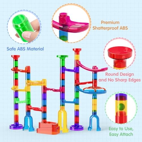 Ifollower Marble Run, 109Pcs Marble Maze Game Building Toys for Kid, Upgrade Mable Track Race Construction STEM Learning Toy, Birthday for Boys Girls Aged 3-12