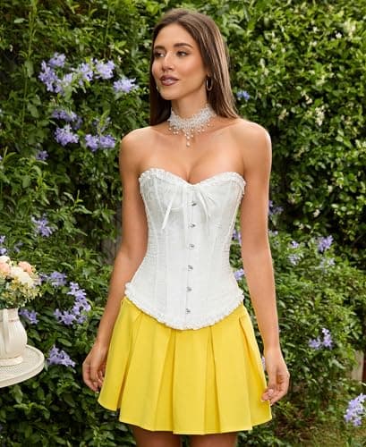 SZIVYSHI 14-Bone Overbust Corset Top - White - Small — view 2