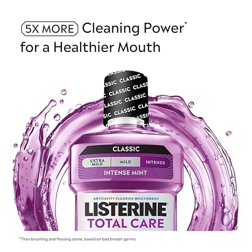 Listerine Mouthwash Total Care Anti Cavity Treatment for Adults Kills 99.9% of Bad Breath Germs in Intense Mint Antibacterial Fluoride Mouthwash, 2 pack of 33.8 fl oz​ — view 2
