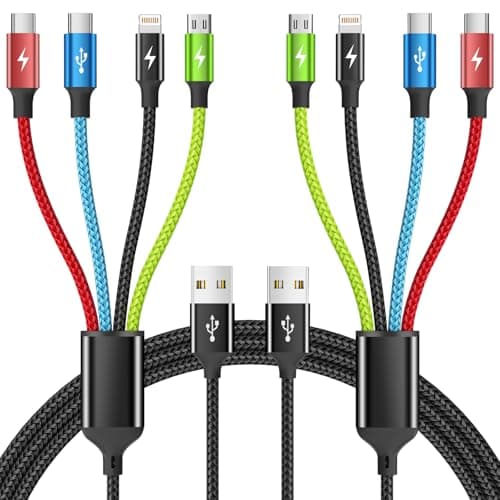 4 in 1 Multi Charging Cable, 2 Pack 5FT Charging Cords for Multiple Devices