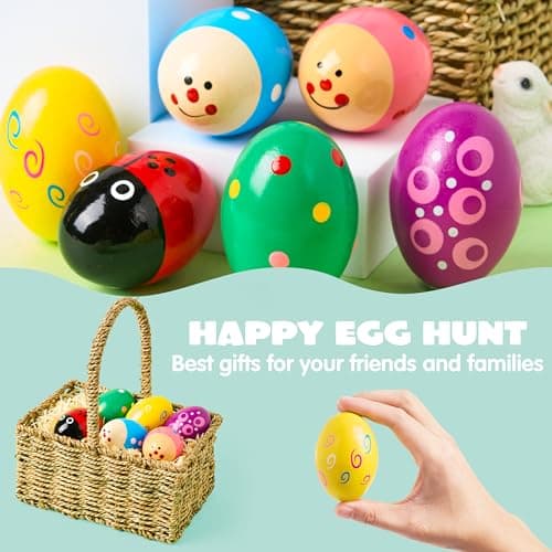 JOYIN 6 Packs Easter Wooden Egg Shakers Maracas Percussion Musical for Easter Basket Stuffer Filler, Classroom Prize Supplies, Musical Instrument, Basket Stuffers Fillers for Kids, Easter Hunt — view 4