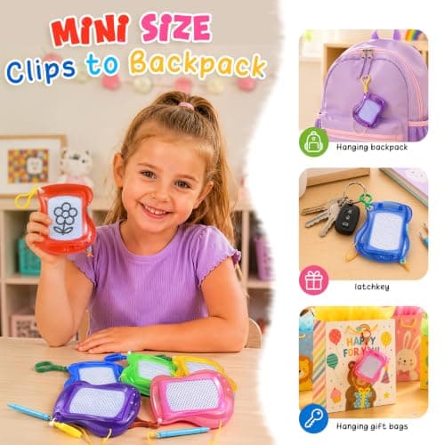 6 Pack Mini Magnetic Drawing Board for Kids, Erasable Keychain Doodle Board — view 5