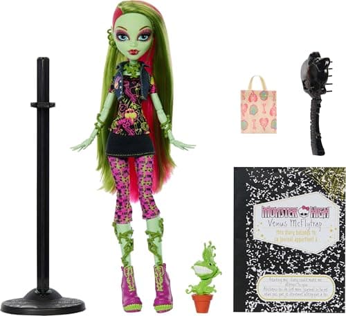 Monster High Boo-riginal Creeproduction Doll, Venus McFlytrap Collectible Reproduction with Doll Stand, Diary, and Pet Chewlian — view 4