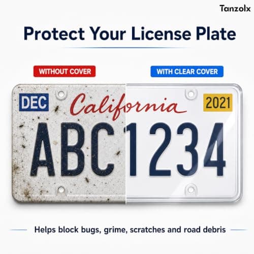 2-Pack Premium Clear License Plate Covers, Tanzolx Impact-Resistant Bubble Shields for US & Canadian Plates, UV-Resistant Plate Protectors with Screws, Caps and Washers, Universal 6 x 12 Inch Fit — view 2