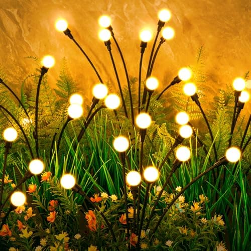 ASMAD Solar Garden Lights, 6 Pack 48 LEDs Solar Outdoor Lights, Firefly Lights for Patio Pathway Outdoor Decor, Bigger Bulb Base&Vary in Lenth, Warm White