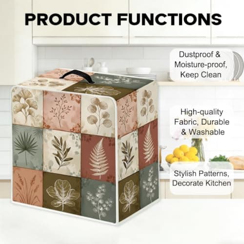 WEBEEDY Dustproof Coffee Maker Cover with Top Handle, Polyester Washable Appliance Machine Dust Cover for Kitchen Countertop Office Home Decor (Leaf Tiles Prints), 34.5x26x35.5cm/13.6x10.2x14 Inches — view 3